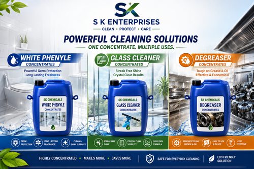 White Phenyle, Glass Cleaner & Degreaser Concentrates